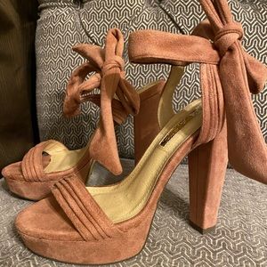 Dusty Rose Suede Lace Up Platform Heels